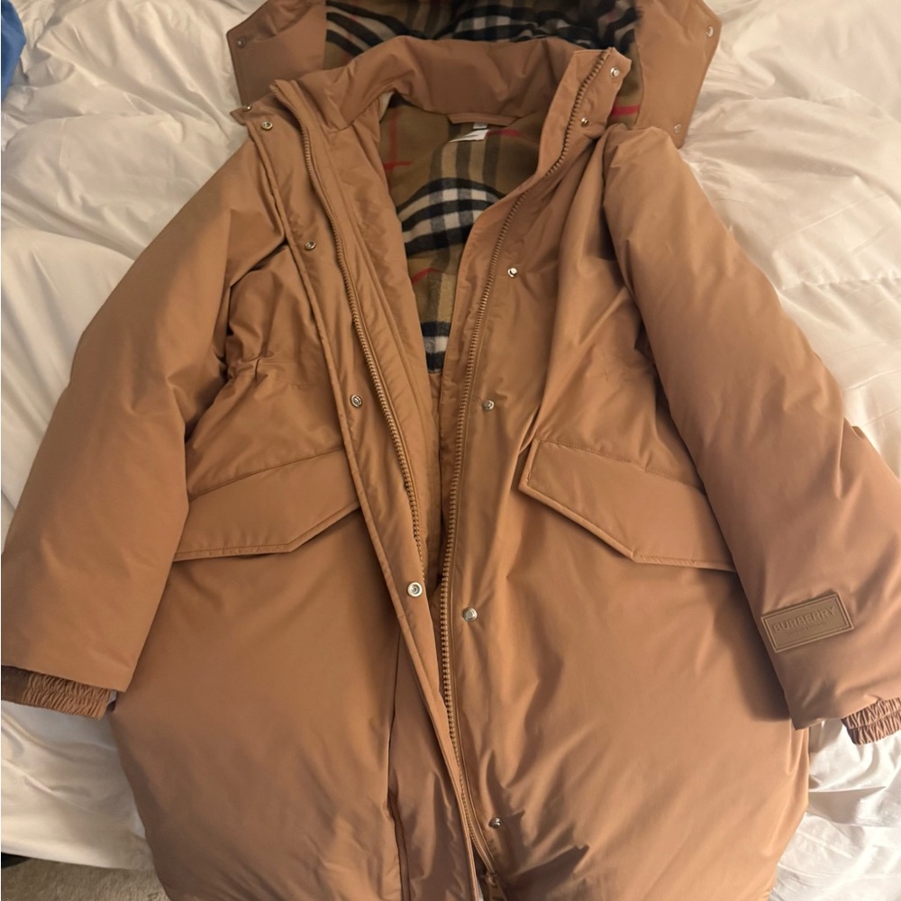 Burberry Women’s Tan Puffer Coat with Hood